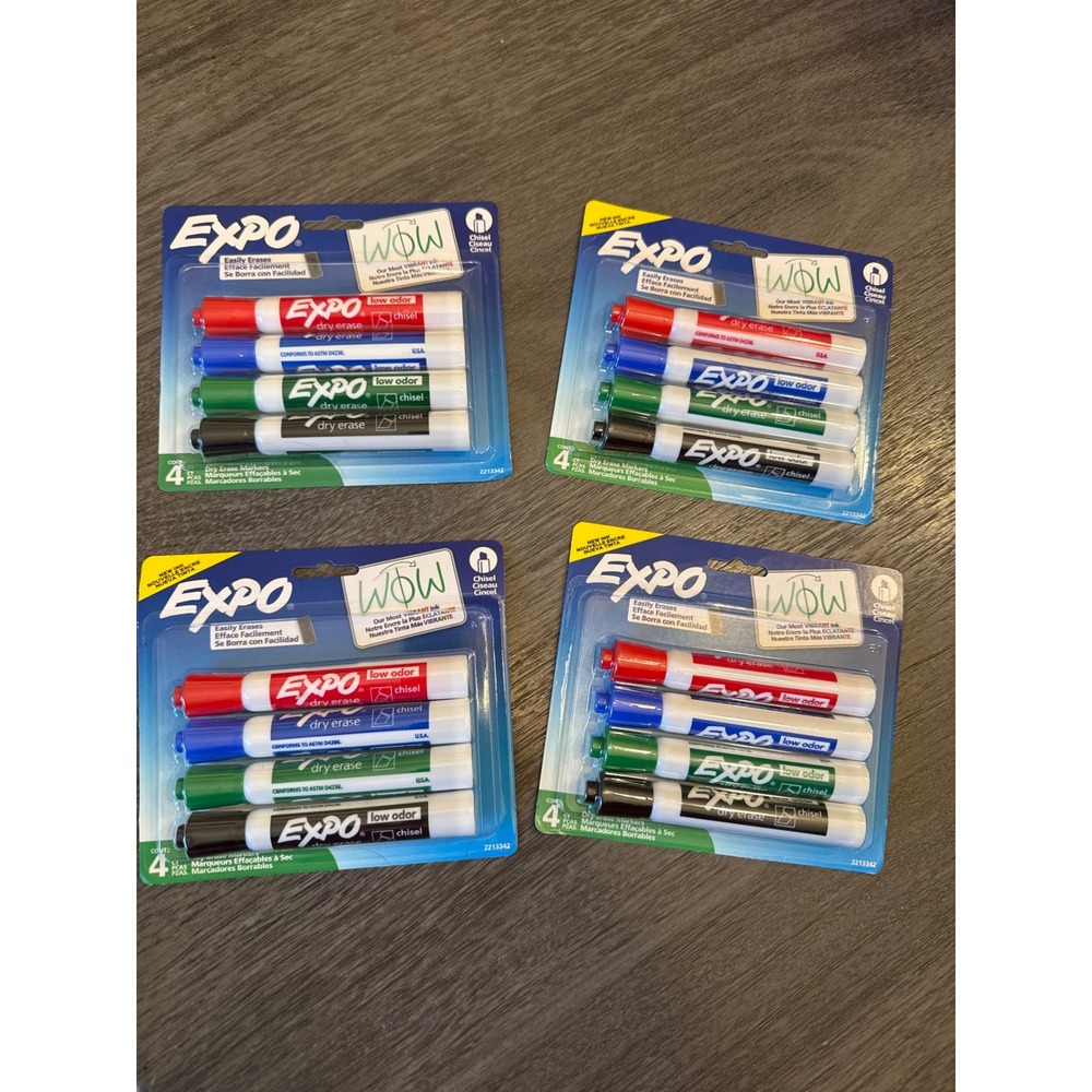 Lot of 4 Expo Low Odor Dry Erase Markers Chisel Tip 4-Pack Assorted Colors